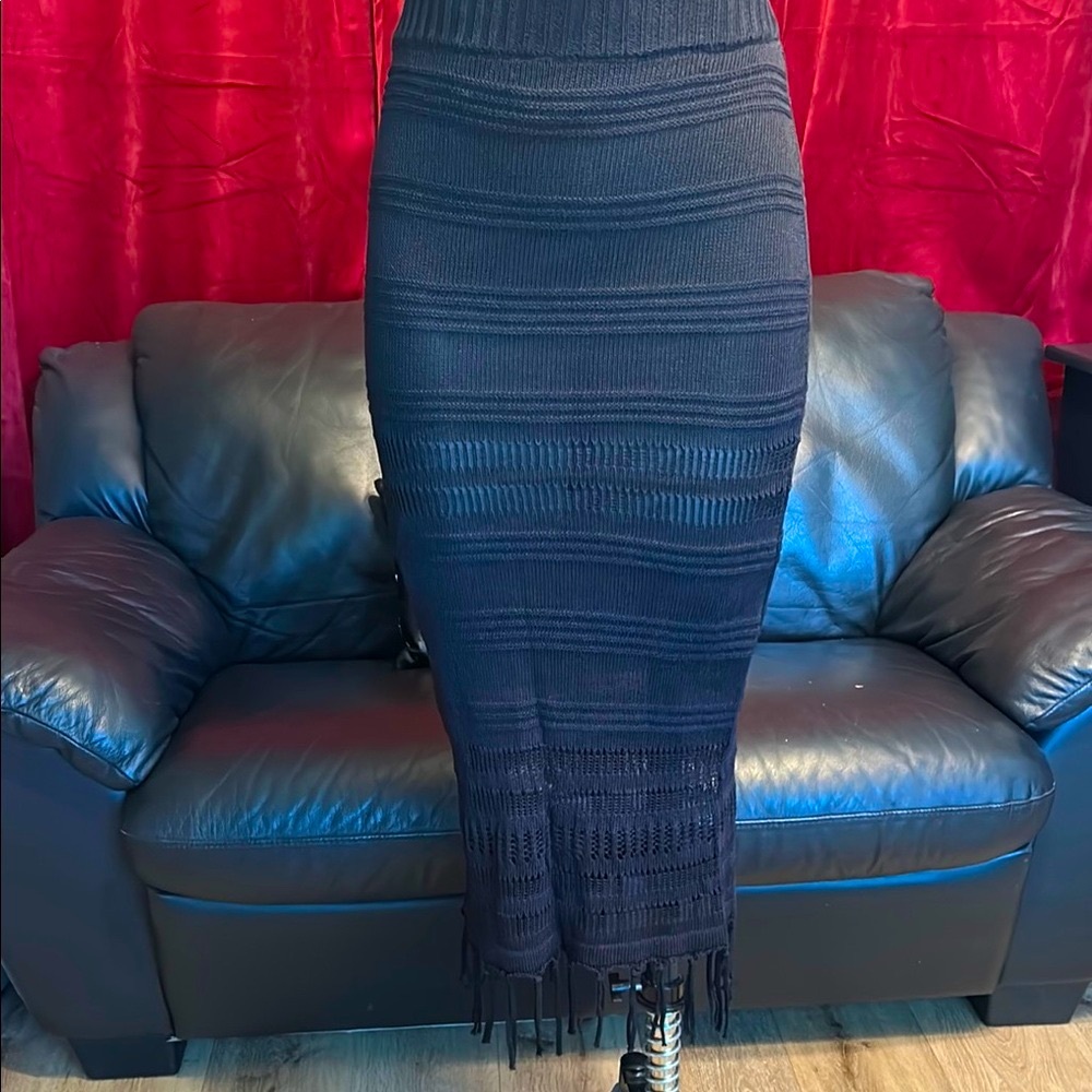 Sweet Lemon Black Ribbed Knit Bodycon Skirt